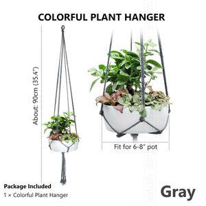 Landelijke Katoenen Gebreide Plant Hanger Opknoping Planter Mand Kleurrijke Touw 4 Benen Plant Hanger 6 Kleuren