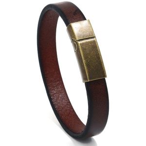 Mannen Sieraden Punk Bruin Gevlochten Lederen Armband Voor Mannen Rvs Magnetische Sluiting 20.5Cm Armbanden