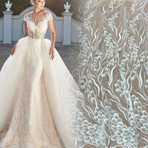 Lfy 130 Cm Off White Netto/Tulle Wedding Dress Bridal Dress Frans Borduurwerk Kant Stof 1 yard