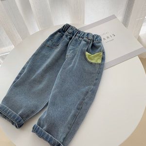 WLG Herfst jongens meisjes jeans kinderen denim blauw patchwork zakken casual alle match jean