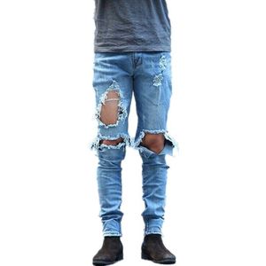 Herfst Winter Casual High Street Mannen Jeans Ripped Big Gat Denim Jeugd Mode Elastische Straight Hip Hop broek