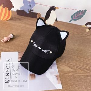Preppy Stijl Vrouwen Kat Oren Kawaii Zoete Zonnebrandcrème Caps voor Meisjes Cartoon Unisex Zwart Wit Roze Caps
