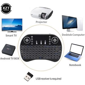 I8 3 Kleur Backlit 2.4G Draadloos Toetsenbord Air Mouse Engels Touchpad Handheld Voor Smart Tv Box Notebook Pc Usb ontvanger