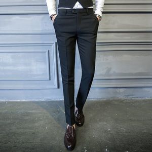 Mannen Jurk Broek Slim Fit Pak Broek Effen Dresspants Broek Mannelijke Zwarte Smart Casual Lange Broek