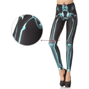 Volwassen Vrouwen Halloween Horror X-Ray Skelet Kostuum Blauw Bone Gedrukt Hoge Taille Panty Leggings Voor Dames