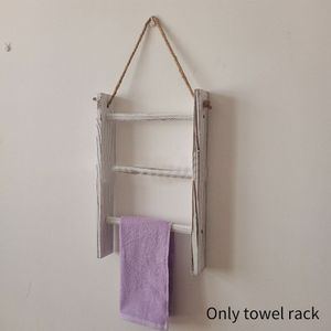 3 Tiers Keuken Ruimtebesparend Home Decor Retro Houten Handdoekenrek Mini Opslag Ladder Witgekalkte Met Touw Muur Opknoping Badkamer