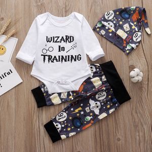 Patpat Lente En Herfst 3 Stuk Magical Stijl Brief Print Bodysuit En Broek Set Voor Baby Boy