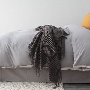 Europa Plaid Knit Airconditioner Cover Dutje Deken Comfortabele Warme Kwastje Nordic Effen Kleur Dekens Voor Bedden Sofa