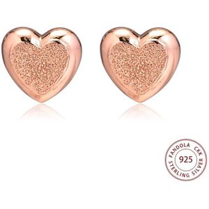 Authentieke 925 Sterling Zilver Rose Goud Matte Brilliance Harten Stud Oorbellen voor Vrouwen Wedding Earring Mode-sieraden brincos