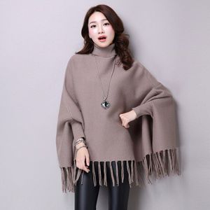 Lente Herfst Vrouwen Socialite Kasjmier Kwastje Vest Truien Batwing Mouwen Coltrui Cape Uitloper Knit Poncho