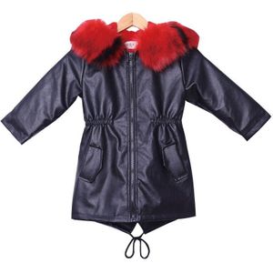 Meisje Faux Lederen Jas Lange Lederen Hooded Elastische Taille Trenchcoat Herfst Winter Jas voor Meisje Leren Jas Bovenkleding