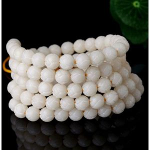 Tibetaans Boeddhisme 108 Witte Bodhi Wortel Carving Lotus Mala Ketting