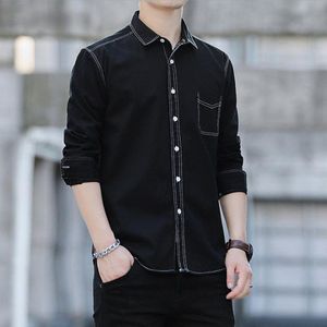 Zwarte 100% Katoenen Shirt Japanse Chic Casual Shirt Imitatie Denim Wassen Plain Lange Mouwen Eenvoudige Mode Shirt