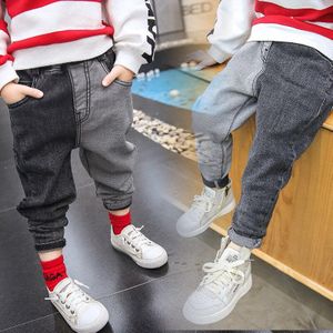 Jongens Jeans Lente En Herfst Dunne Losse Koreaanse Jongens Casual Kinderkleding Broek Denim Jeans Zwart Met grey Solid