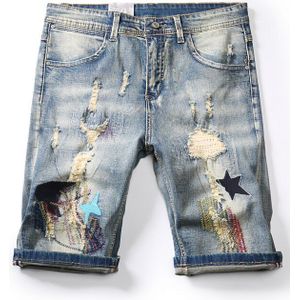 Hoge Vintage Borduurwerk Mannen Ripped Korte Jeans Hollow Out Bermuda Zomer Vintage Verontruste Hole Cowboys Denim Shorts