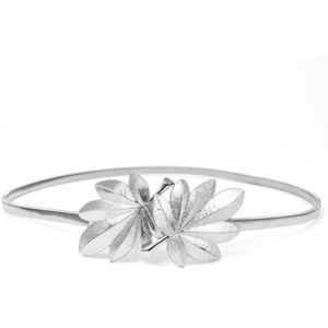 Vrouwen Skinny Tailleband Maple Leaf Vorm Metalen Gesp Glitter Effen Kleur Elastische Trouwjurk Taille Riem Goud/Zilver