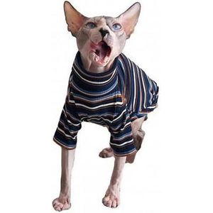 Katoen Korte Mouwen Trui Blauw Shirt Hoge Kraag Huidvriendelijke Korte Mouw Kat Gestreepte Kleding Voor Herfst winter