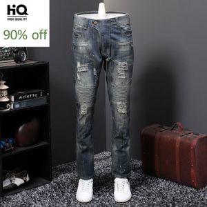 Mode Heren Moto Biker Lente Zomer Gat Gescheurd Denim Broek Slim Fit Plus Size 29-40 Male casual Jeans Broek