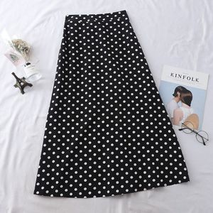 Zomer Casual Chiffon Print Dot-Print Rok Vrouwelijke Hoge Taille Midi Plooirok Womens Zwart Wit Rood Lange Rokken streetwear