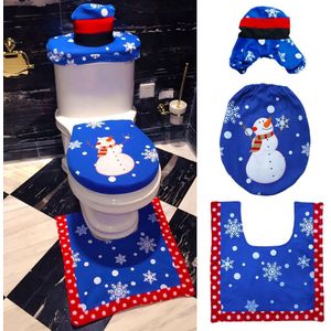 3 Stuks/set Van Kerst Blauwe Verpakking Toiletbril En Tapijt Sneeuwpop Decoratie Badkamer Decoratie