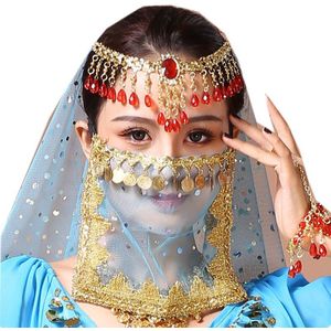 2 Stks/pak Vrouwen Buikdans Tribal Gezicht Sluier Egyptische Masker Halloween Accessoires Mooie Sequin Tribal Dance Kostuum