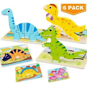 Peuter Puzzels 6 Pack Dinosaurus Houten Puzzel Voor Peuter Kids 2 3 4 Jaar Oud, K92D