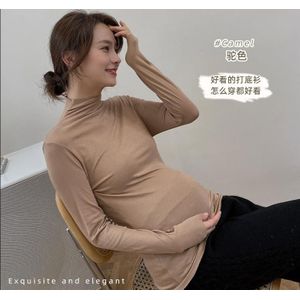 Stijl Moederschap Kleding Katoen Koreaanse Mode Hoge Stretch Hoge Hals Moederschap Dieptepunt Shirt Tops Zwangerschap Kleding
