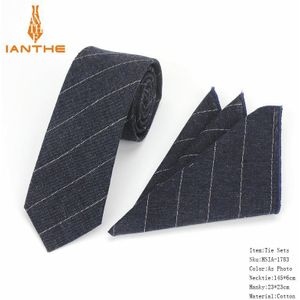 Brand Mannen Katoen Stropdas Set Stropdas Hanky Pochet Gravata Solide Classic 6 cm Ties Mode Bruiloft stropdas Voor Man