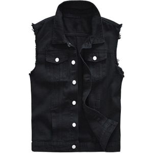 SHIFUREN Mannen Katoen Ripped Jeans Mouwloze Jas Zwart Denim Vest Single-breasted Mannelijke Hip Hop Gewassen Cowboy Vest