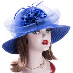 Wide Brim Zomer Hoeden Voor Vrouwen Veren Netting Tovenaar Zon Hoeden Bridal Moeder Wedding Hoeden Derby Kerk Strand Cap