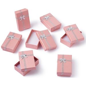 24 Pcs Kartonnen Sieraden Set Dozen Voor Kettingen En Hangers Rechthoek Roze Geschenkdoos Met Strik En Spons Binnen 80x50x25mm