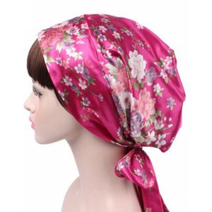 FUFUCAILLM Women Silk Night Sleep Cap Hair Bonnet Hat Head Cover Print Satin Turban Wrap Headscarf