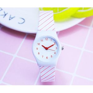 vrouwen eenvoudige mode mini quartz horloges studenten kids Contrast kleur streep zachte waterdichte sport horloges