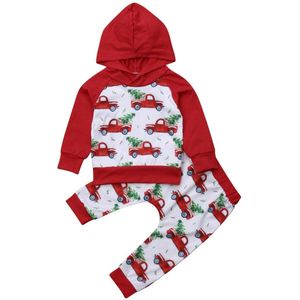 Detailhandel Baby 2 stks Hooded Kleding Sets Pasgeboren Kid Baby Jongen Meisje Hoodie Tops Broek Kerst Outfits Kleding 0- 24 m