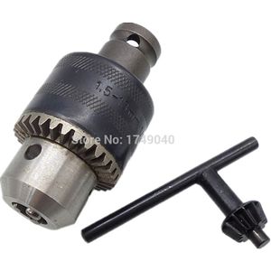 Boor Chuck 1.5mm tot 13mm 1/2 ""-20 Unf Ingetoetst Boorkop 1/2"" Vierkante impact Socket Adapter Converter met Boorkopsleutel