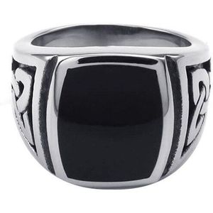 Vintage Black Onyx Stone Ringen Punk Titanium Stalen Vierkante Ring Mannen Zilveren Kleur Voor Mannelijke Sieraden Vintage Wedding Party