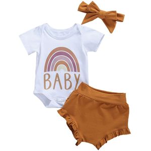 0-18M Pasgeboren Baby Baby Meisjes Kleding Set Leuke Regenboog Romper Ruches Shorts Outfits Zomer Kleding Baby Kostuums