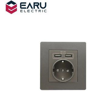 86Mm 16A Eu Muur Stopcontact Met 5V 2.1A Dual Usb-poort Socket Wall Charger Adapter Opladen Power outlet Wit Goud Zwart Grijs