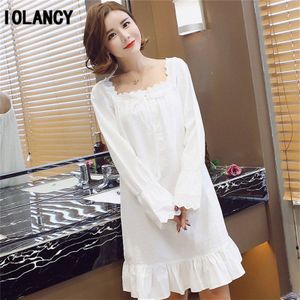 Moederschap Pyjama Kleding Schattige Prinses Witte Lange Mouwen Nachtjapon Paleis Retro Losse Zachte Katoenen Pyjama Zwangere Vrouwen YFQ141