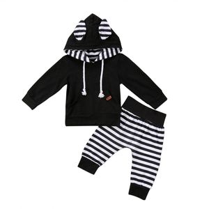 Pasgeboren Kids Kids Bunny Kleding Set Baby Meisjes Hooded Tops T-shirt + Gestreepte Broek Outfits Set Trainingspak