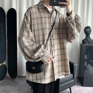 Herfst Koreaanse Plaid Shirt Mannen Retro Casual Shirt Mannen Streetwear Wilde Losse Lange Mouwen Heren Jurk shirt M-2XL