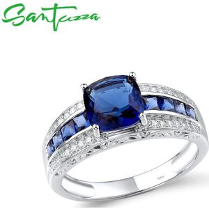 Santuzza Zilveren Ringen Voor Vrouwen Pure 925 Sterling Zilver Glamorous Blauw Kussen Steen Bruiloft Accessoires Fijne Sieraden