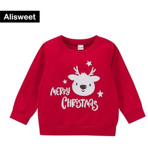 Winter Pasgeboren Baby Boy Sweater Rood Kinderen Meisje Kerst Kleding Kinderen Katoen Fawn Afdrukken O-hals Lange Mouw Schattige Top