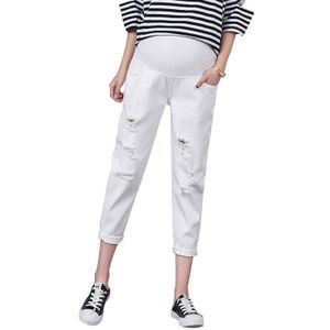 witte zwangere buik lift broek Mode moederschap gat jeans losse comfortabele zwangerschap broek