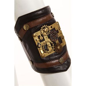 RQ Serie Steampunk Gothic Vrouwen Polsband Koffie PU Lederen Polsbandje Voor Dames Arm Mouw Met Gear En Knop