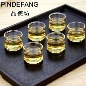 PINDEFANG 6 stks Diverse vorm Elegante handgeblazen Hittebestendige 60 ml thee kopjes set Art van glas cup Kung-fu theewaar/wijn cup
