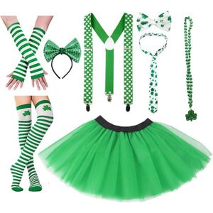 8Pcs Saint Patricks Day Kostuum Accessoires Set Shamrock Bretels Tutu Rok
