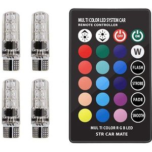 2Pcs/1Set 12V Led T10 W5W 5050 Smd 1.2W Auto Rgb Led Interieur Koepel wedge Reading Light Strobe Lamp Met Afstandsbediening