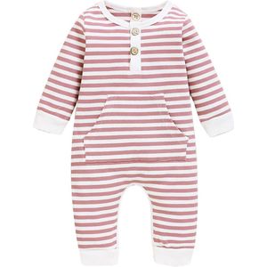 0-18M Baby Jongens Meisjes Kleding Peuter Lange Mouw Ronde Kraag Romper Baby Gestreepte Gebreide Casual Jumpsuit