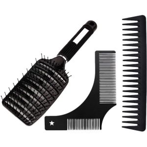 Meniscus Glad Haar Kam, Grote Gebogen Kam, Rvs Baard Kam, haar Kam 3 Delige Set Voor Mannen Olie Kam